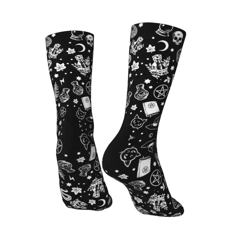 Witch Pattern Men Women Crew Socks Unisex Fun 3D Print Halloween Occult Gothic Magic Dress Socks