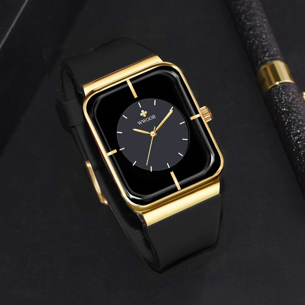 Relojes WWOOR para hombre, relojes de lujo de primeras marcas para hombre, reloj de pulsera de cuarzo resistente al agua de acero inoxidable a la moda dorado, reloj Masculino