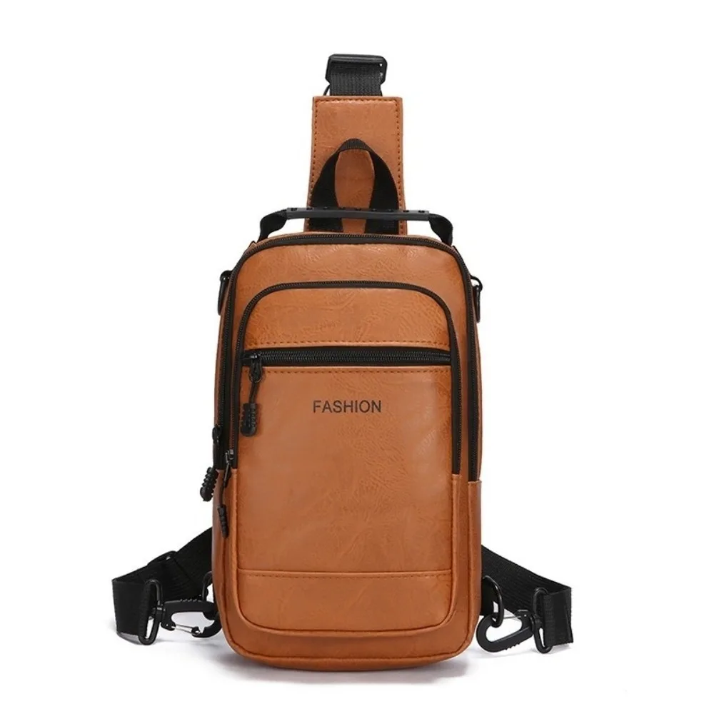 

Мужская нагрудная сумка из искусственной кожи с несколькими карманами, однотонная сумка через плечо с регулируемым ремнем, многофункциональная мужская сумка через плечо