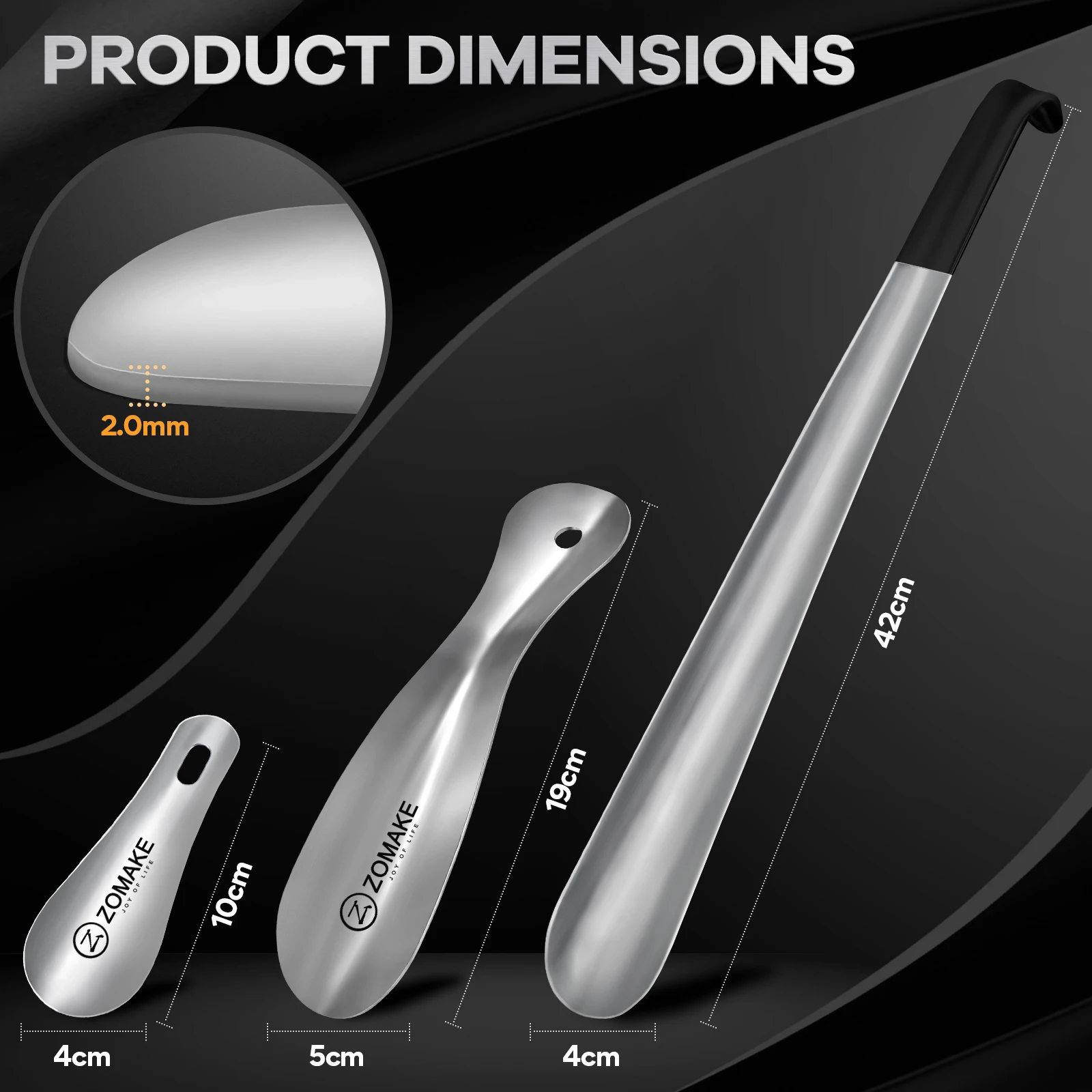3PCS Shoe Horns 42CM Extra Long Stainless Steel strong Shoe Horn Metal long shoe lifter Shoe Spoon with 2PCS Travel shoehorn