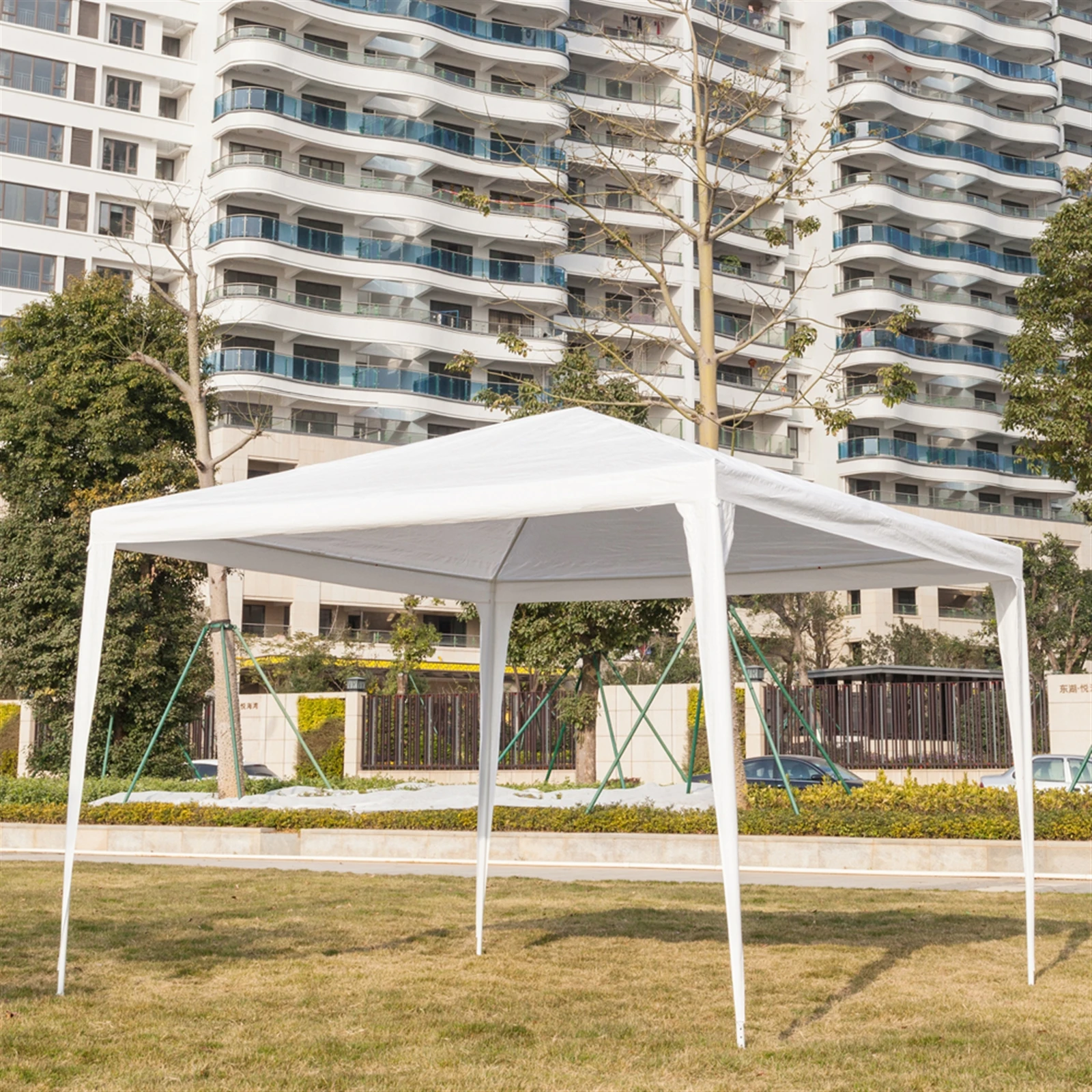 3x3m Outdoor Party Tent, Waterproof Canopy with 3 Removable Sidewalls & Clear Church Windows, Portable Gazebo for Wedding, Backyard BBQ, White view 5