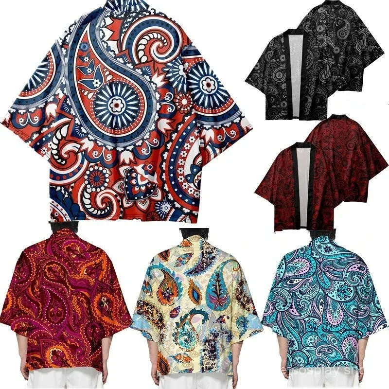 سترة صيفية للرجال من Haori - نمط الكيمونو الياباني بطباعة ثلاثية الأبعاد رداء حمام خفيف الوزن لتغطية ملابس بوهو العرقية #1