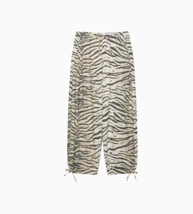 Women's Retro Tiger Print Cargo Pants, Loose-Fitting Drawstring Casual Pants, Street Style Wide-Leg Harem Pants