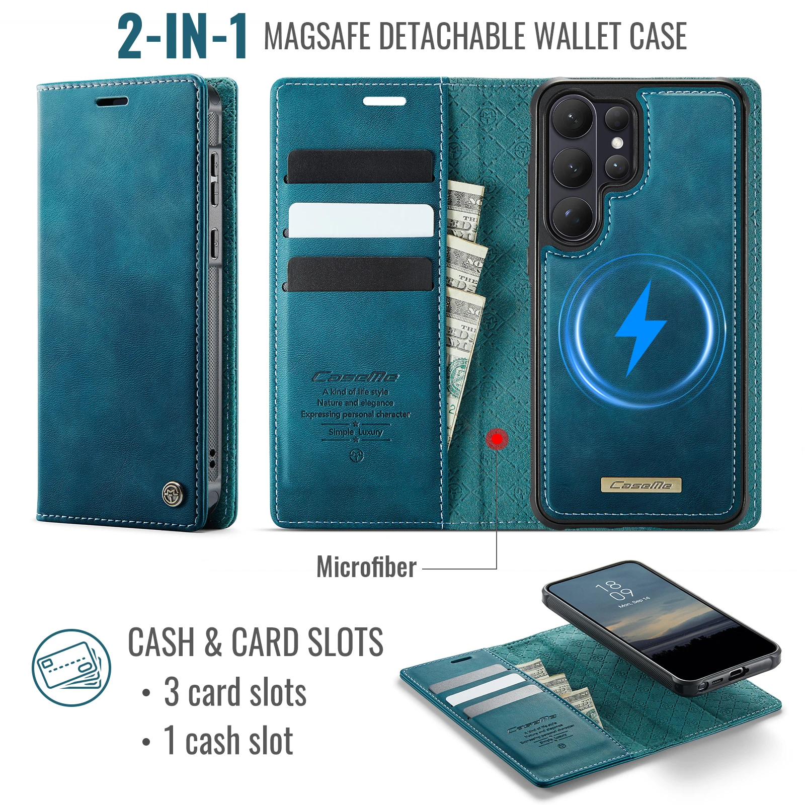 2 in 1 Magnetic Flip Case for Samsung Galaxy S26 Ultra S25 Edge Plus S24 S23 Fe S22 Wireless Charging Wallet Phone Cover Coque - view 2