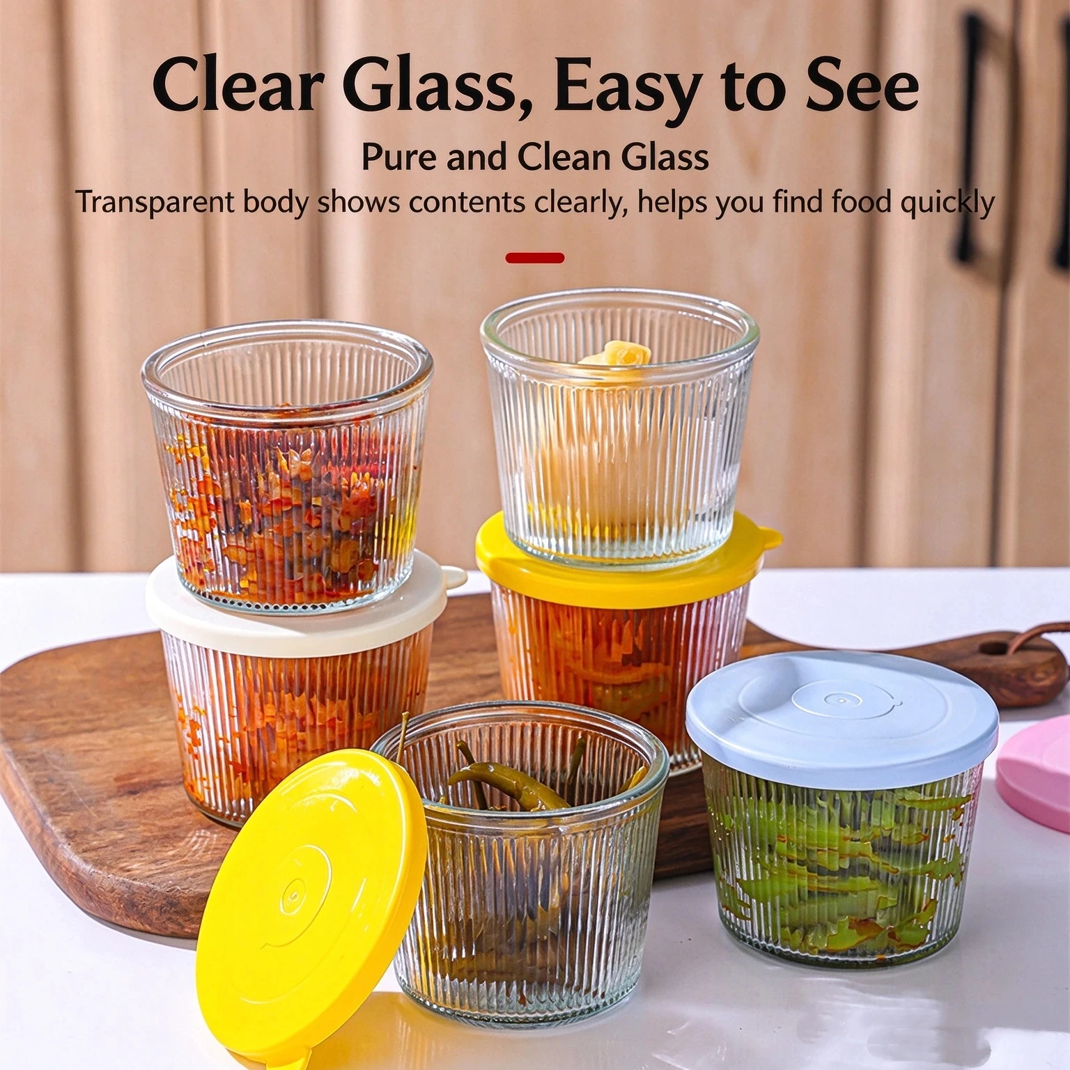 200ML kimchi bowl, glass storage jar, transparent thick glass storage container, multifunctional fresh mini transparent jar
