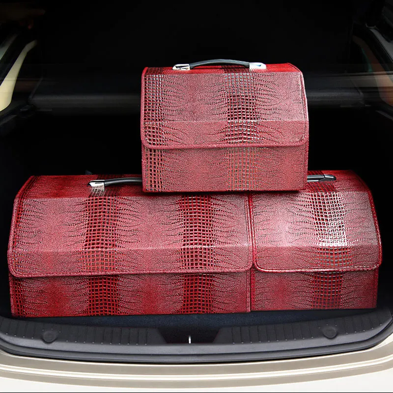 

Luxury Crocodile Pattern Foldable Car Trunk Storage Box Organizer Box Artificial Leather Stowing Tidying Bag Auto Accessories