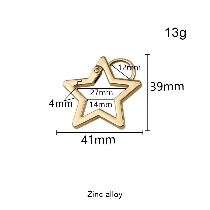 19MM 27MM Pentagram Metal Spring Gate Keyring Hooks For Bags Purse Belt Openable Five-pointed Star Carabiner Buckles Accessories
