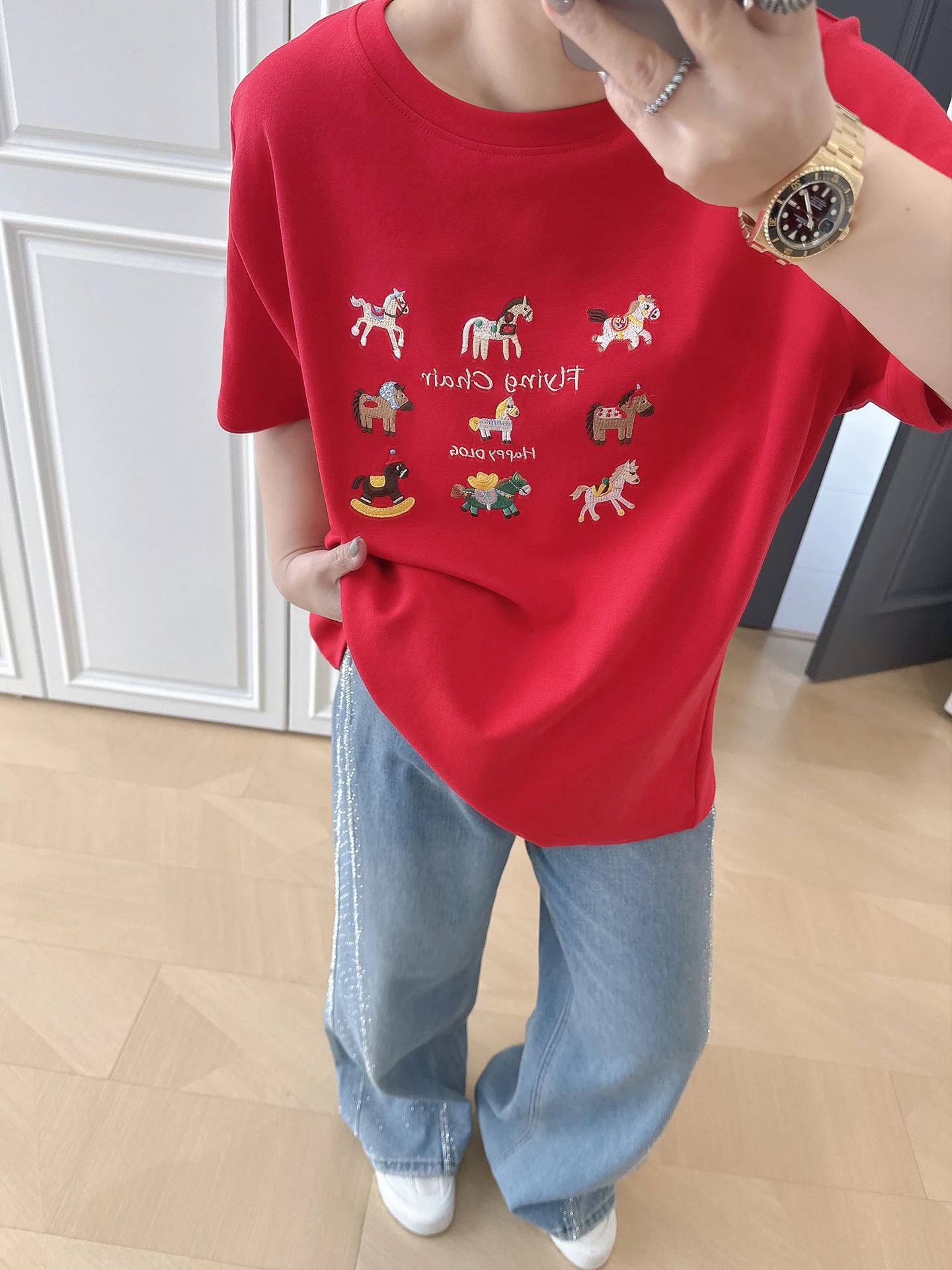 

plus Size Women's Loose ort Sve T-irt Casual Sle Base Layer Meat Concealing Slimming Trendy Top for plus Size Ladies