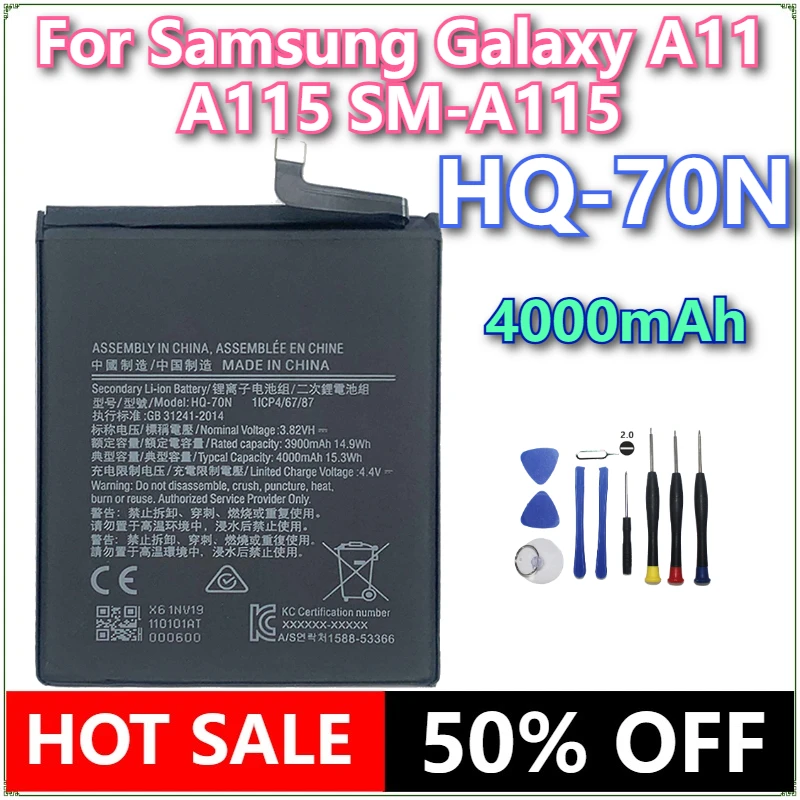 

Brand New HQ-70N 4000mAh Replacement Mobile Phone Battery For Samsung Galaxy A11 A115 SM-A115 Mobile phone Batteries +tools