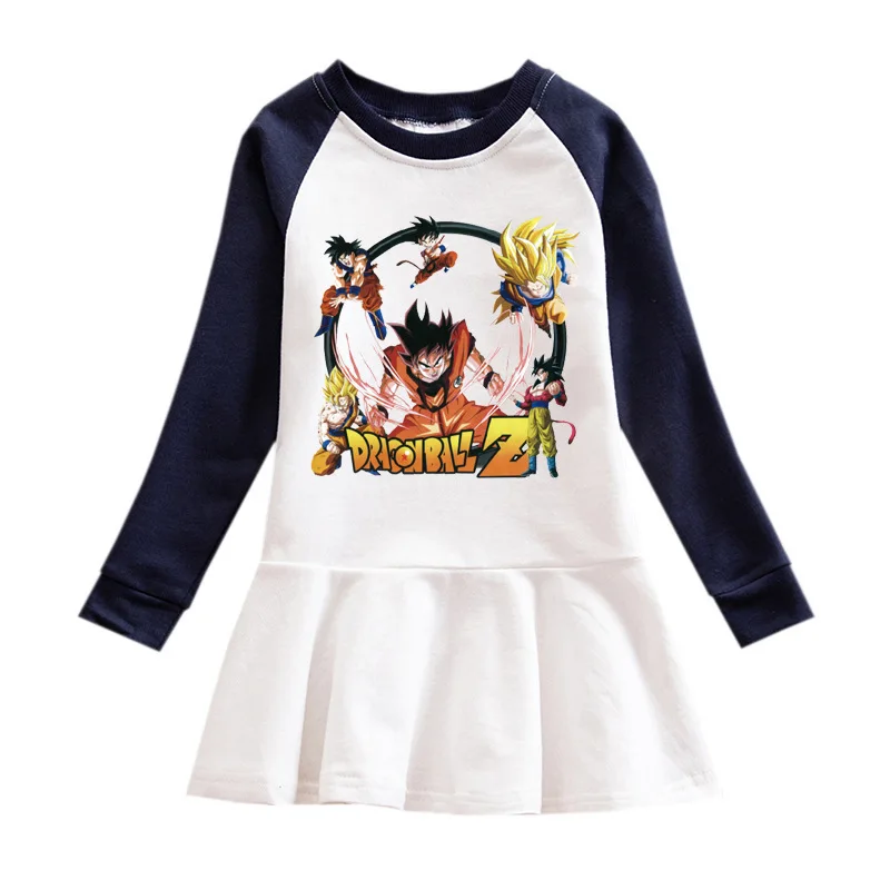 Dragon Ball Children's Clothing Autumn Cartoon Girl's Dress Pure Cotton Comfortable Contrast Color Foreign Style Pleated Skirt