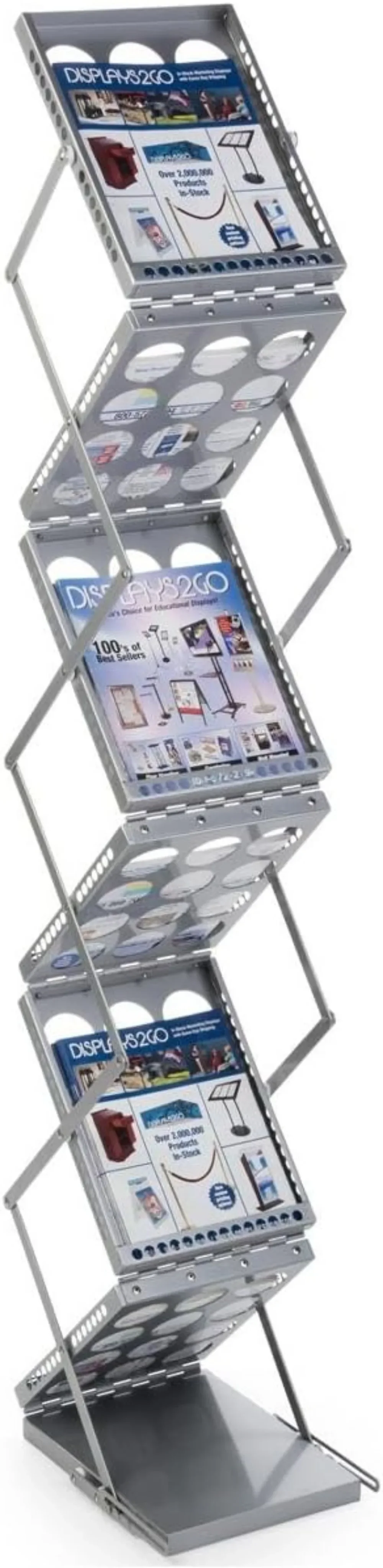 Aluminum Portable Literature Rack with 6 Pockets, Carrying Bag - Silver