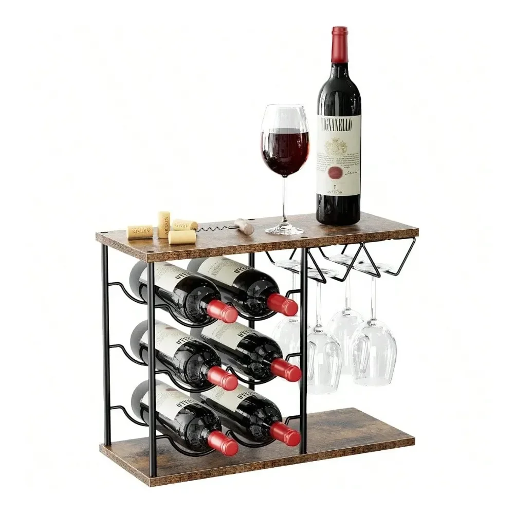 

Подставка для вина на столешницу, держатель для 6 бутылок и 4 бокалов, металлический органайзер для хранения вина для кухни или барной стойки