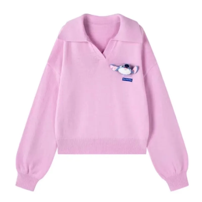 

Spring Faion ort Ne Sweater Town Tag New Sle Loose Fit Knitted Top Blue Pink Other Material 00%