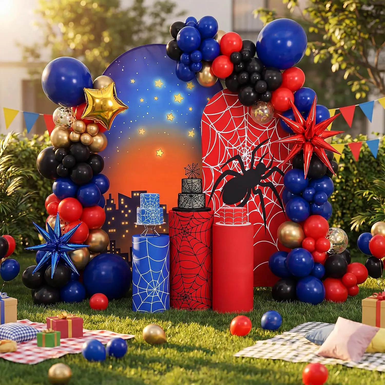 Spider Party Decor Movie Chiara Arch Background Cover Spider Web Children Adult Happy Birthday Dessert Table Backdrop DIY Text