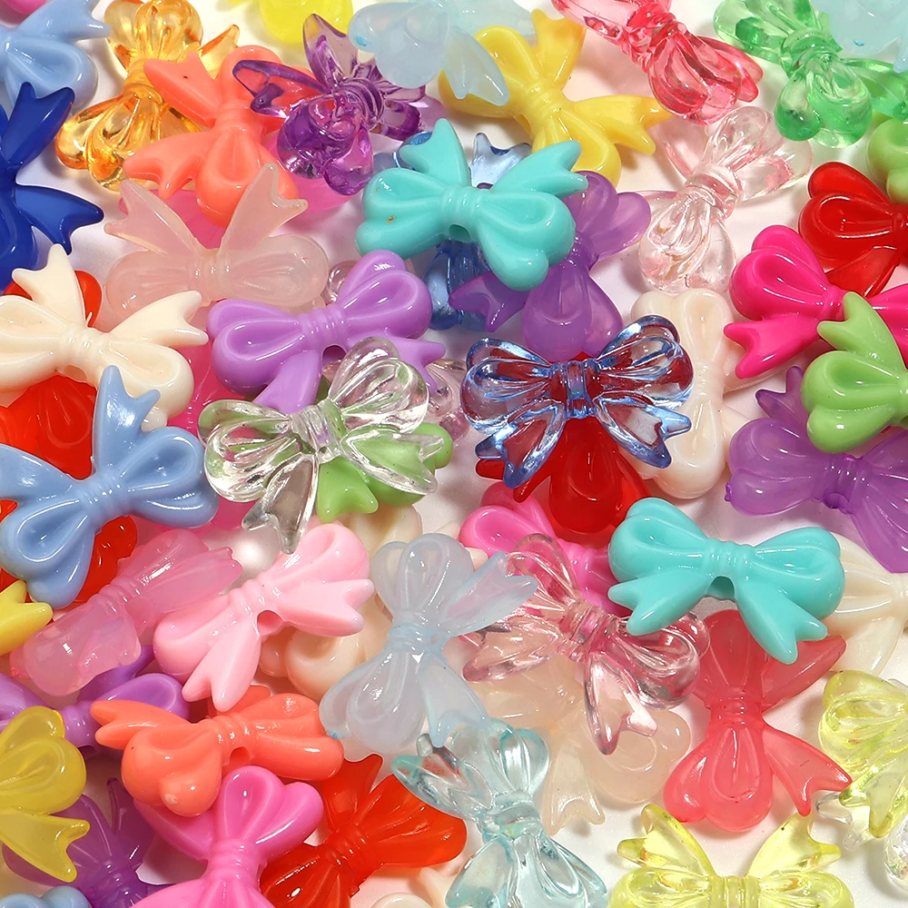 

100Pcs/Lot 14x18mm Bowknot Transparent Solid Color Bow Spacer Beads Decoration Charm for Handicraft Gift Making Accessories