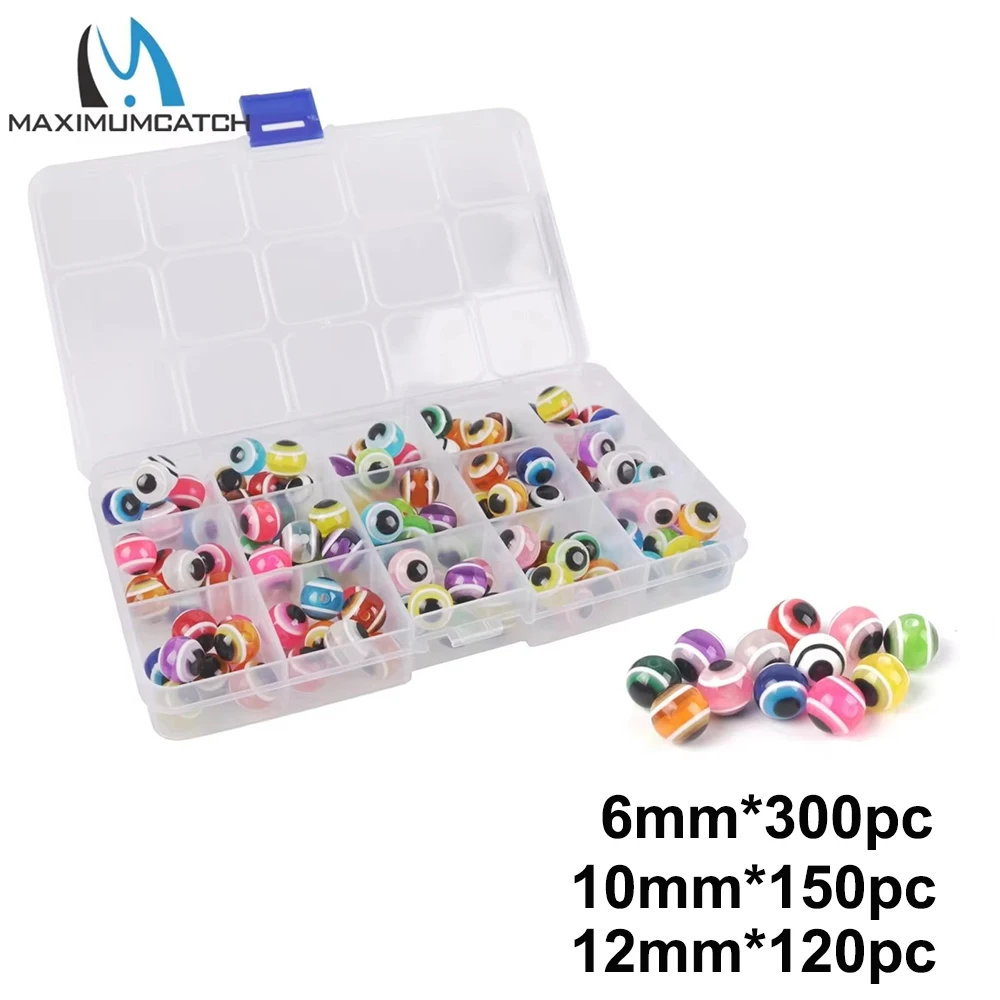 Maxcatch Fishing Eye Beads Mixed Color 6/8/10/12mm 120-300pcs Fly Tying Beads Lure Making Fishing Accessories Storage Box