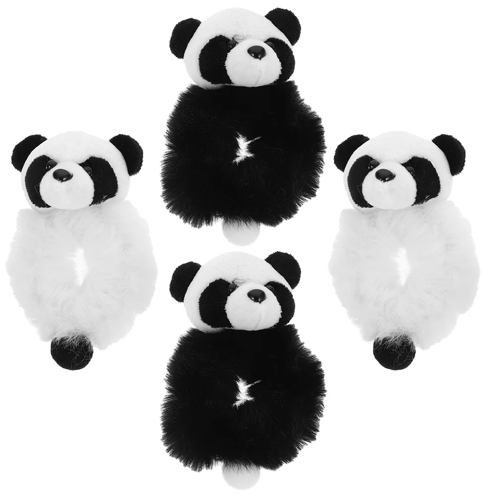 4 Pcs Plush Panda Hair Rope Ties for Women Ropes Band Cute Bun Accessories Ponytail Holder Bridesmaid