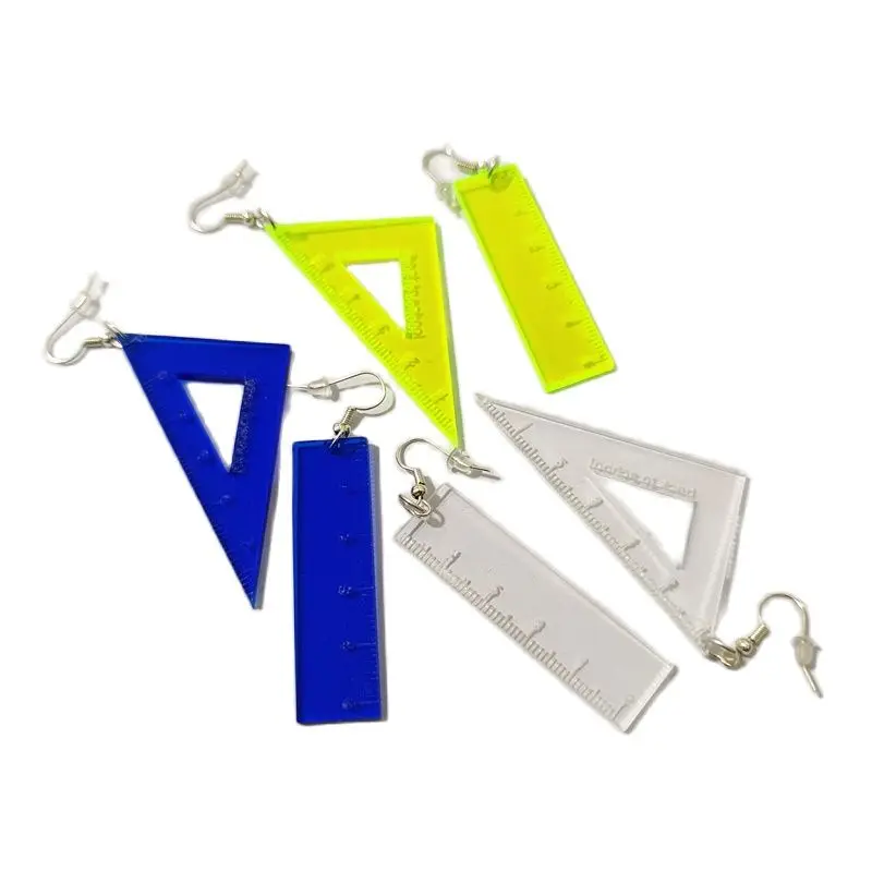 New Acrylic Clear Neon Triangle Ruler Drop Earrings for Women Cute Interesting Jewelry Fashion Accessories