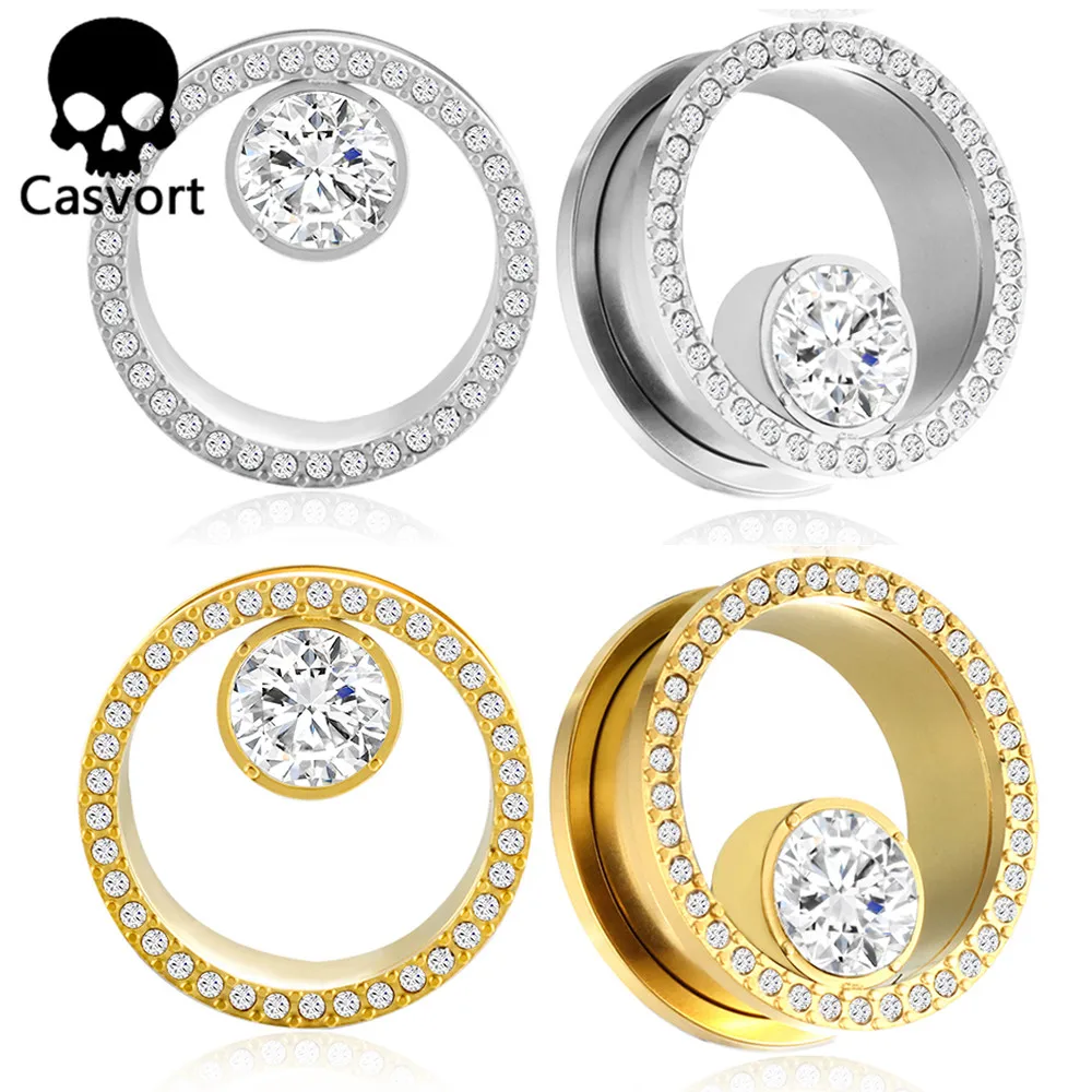 Casvort 2PCS Stainless Steel Ear Gauges Plugs Tunnels Stretcher Piercing Women Body Jewelry New Arrival