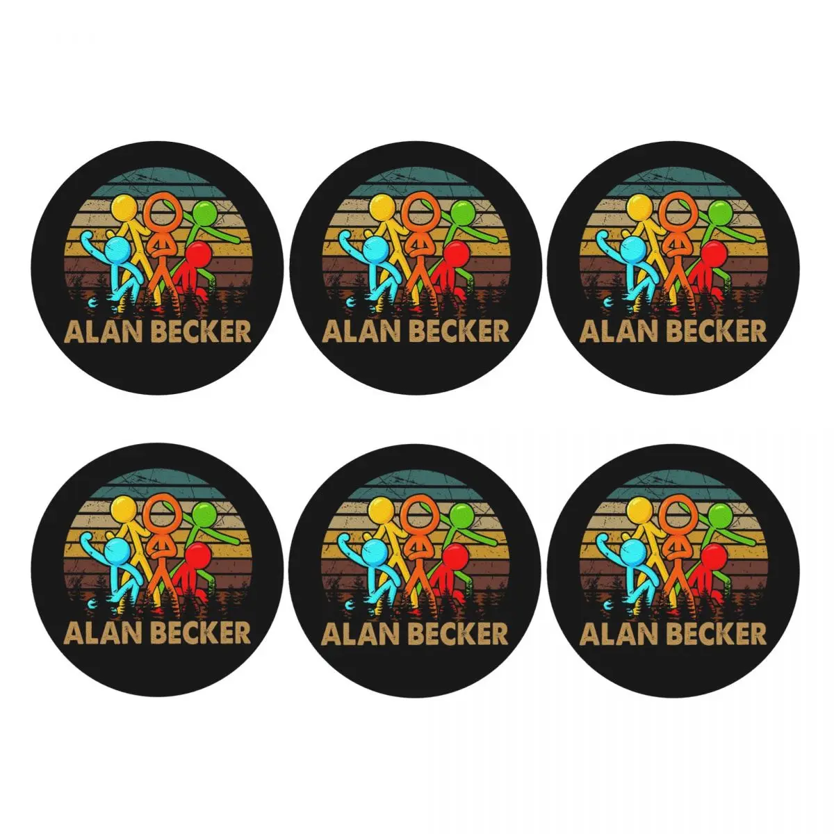Retro Love Animatiors Alan Design Becker Untersetzer aus PVC-Leder, rutschfeste Kaffeematten für die Dekoration von Zuhause, Esszimmerunterlagen, 6er-Set