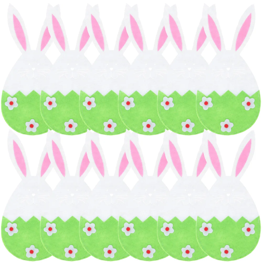

12 Pcs Bag Rabbit Head Easter Tableware Cover Non woven Fabric Easter Elements Pouch Bunny Shape Table Decor Storage