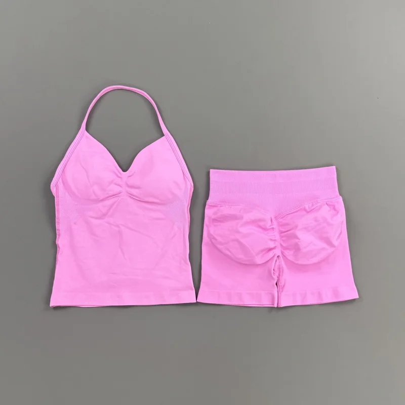 2-teiliges HISTELLO Impact Set für Damen, GYM Longline Strappy Top, nahtloses Yoga-Set, Scrunch Butt Sportshorts, Workout-Fitness-Anzug – Detail 20