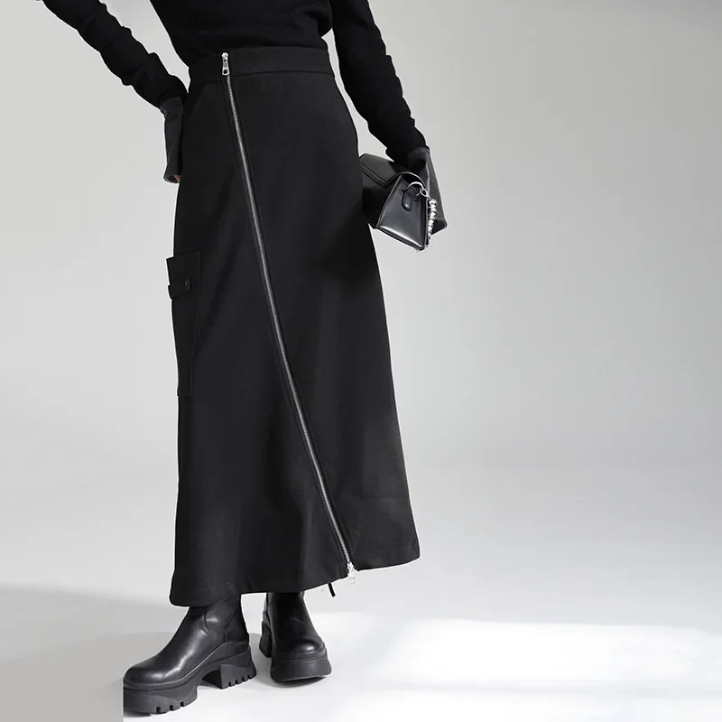 

Pop Zippered Side Slit American Style Sensual Women's Fleece-Lined Long Skirt Autumn/Winter Chic Fashion Trend Female Pants