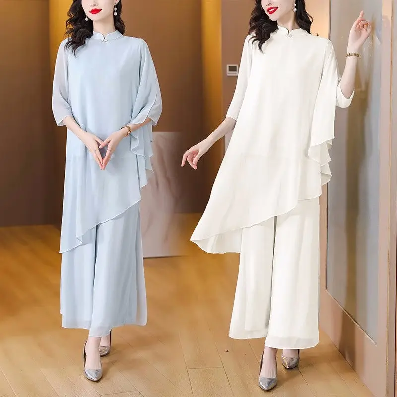 

Buddhist Women's Clothing Summer Dance Art Fashion Wild Irregular Shirt And Pants Two Piece Set Elegant Trousers Outfits Z771