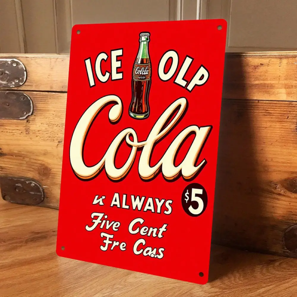 Placa de pintura de estaño de Coca Cola vintage plana 2D, cartel publicitario rojo clásico, decoración, pintura, colgante de pared para bar en casa, Ameri, 1 ud.