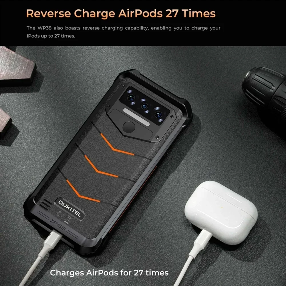 Oukitel WP38 4G Rugged Phone 10600mAh Battery 12GB RAM+256GB ROM Mobile Phones 13MP 6.52" HD+ Display Smartphone Android 13 NFC