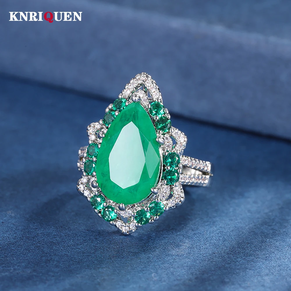 

Charms Water Drop 10*16mm Emerald Topaz Rings for Women Vintage Gemstone Wedding Band Party Cocktail Fine Jewelry Gift Wholesale