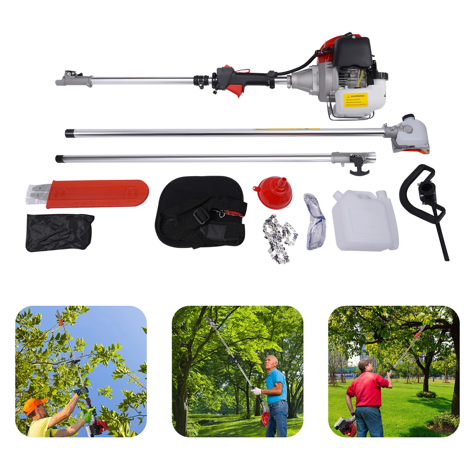 

12" Blade 43CC 2 Stroke Gas Powered Pole Saw 12 Inch Split Shaft Chainsaw Tree Pole Pruner Chainsaw Trimmer 2.5M-3.5M