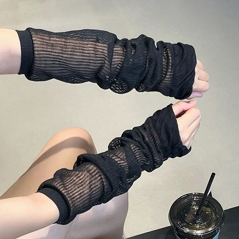 Sweet Black Transparent Mittens Women Girl Ballet Style Cuffs Sleeve Kawaii Lace Ruffle Long Socks Sweet Lolita Arm Cover Gloves