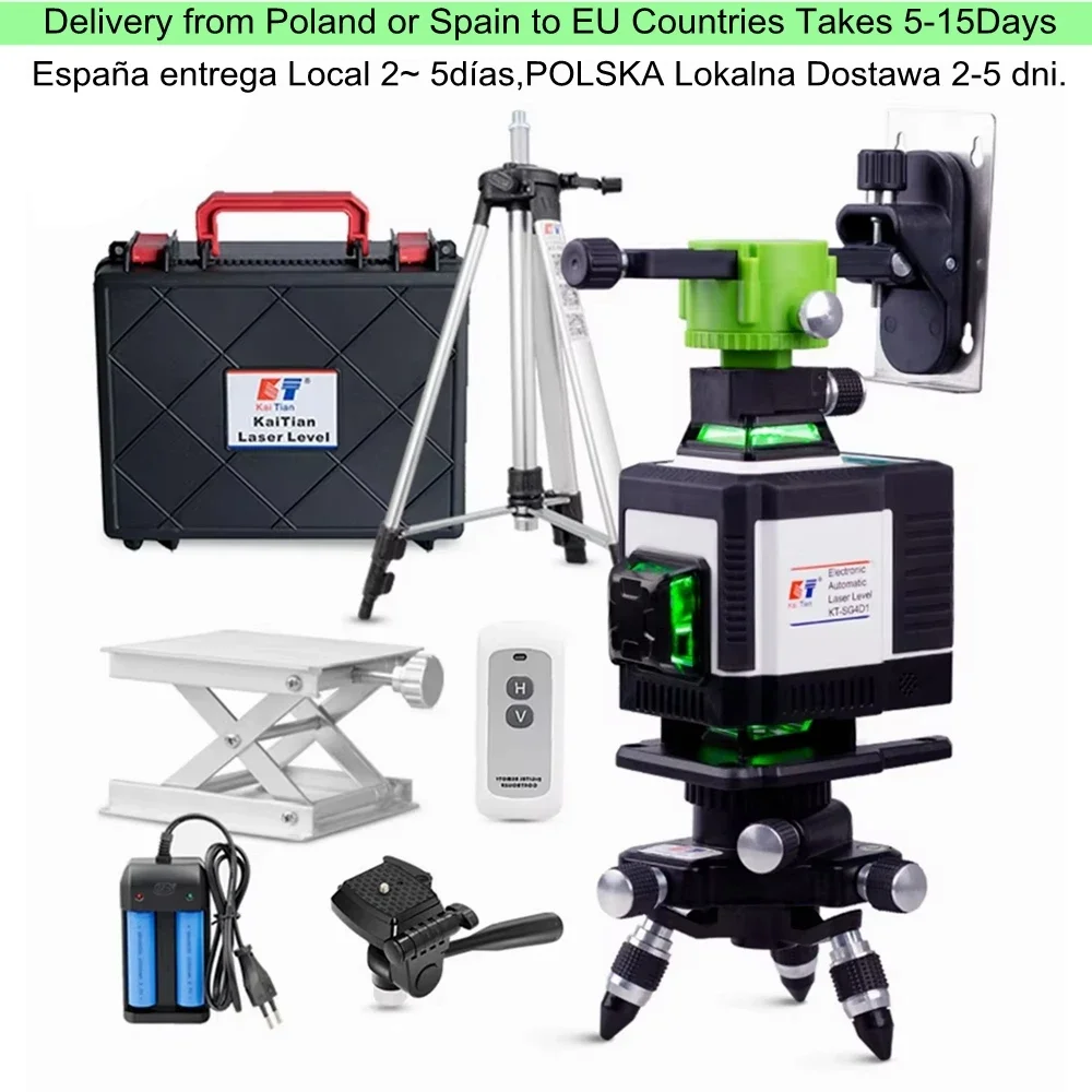 

Kaitian 360 Laser Level Electronic Automatic Self-Leveling Green 4D Cross 16 Lines Horizontal&Vertical Nivel Lasers Level Tripod