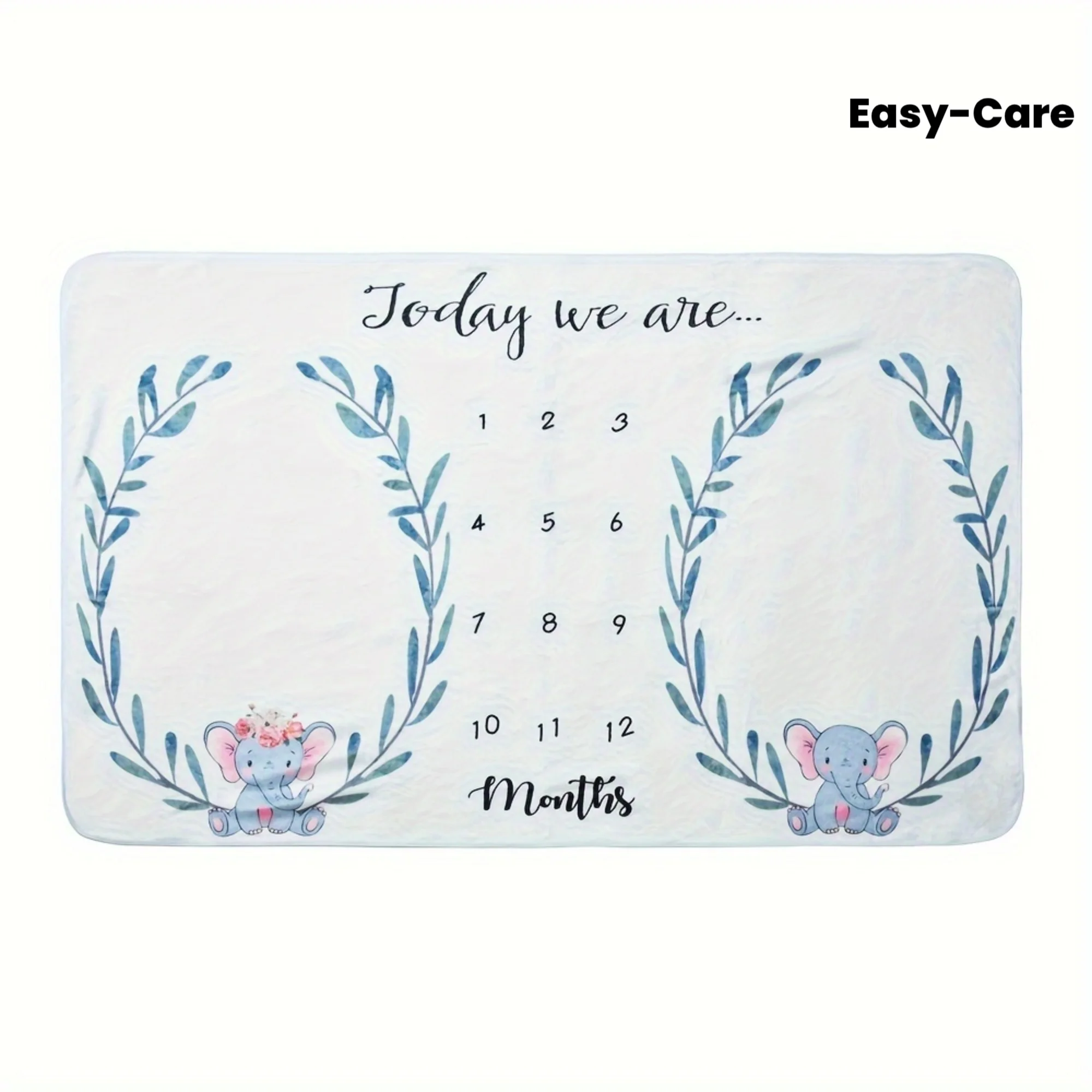 VIKAMA Manta para fotos de bebé gemelo con estampado de elefante de dibujos animados, telón de fondo fotográfico conmemorativo de luna llena para recién nacido, marco del calendario de crecimiento