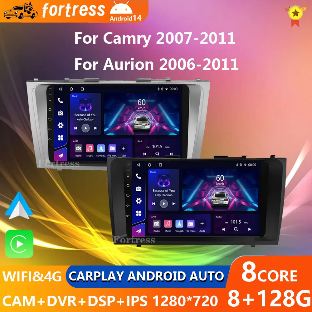 2 Din Android 14 Car Radio For Toyota Camry 2007-2011 Aurion 2006-2011 Multimedia Player GPS 4G Carplay Stereo Head Unit