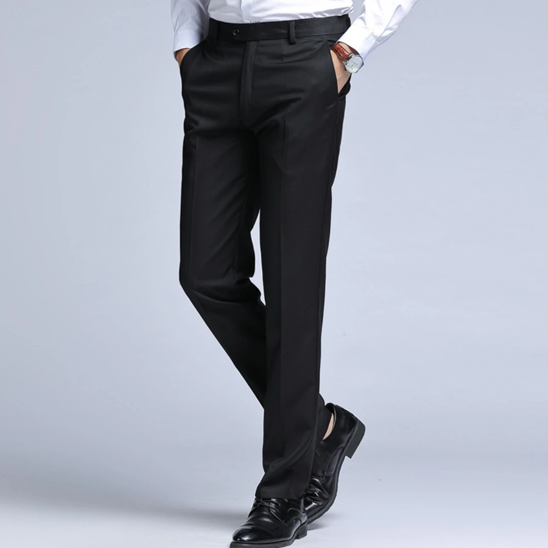 Men Pants Black Solid With Pocket Straight Leg Trousers For Wedding Banquet Party Office Business Formal Daily Casual Suit Pants