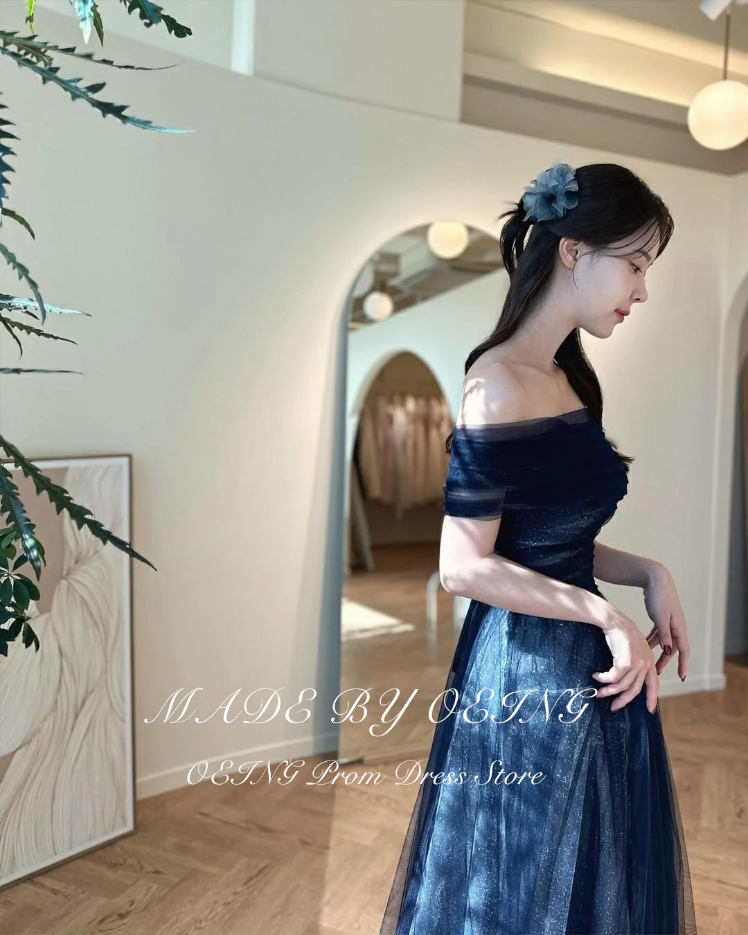 OEING Elegant Tulle Long Prom Gowns Fairy Off the Shoulder Evening Party Dresses Korea Photoshoot Wedding Party Dress Gala