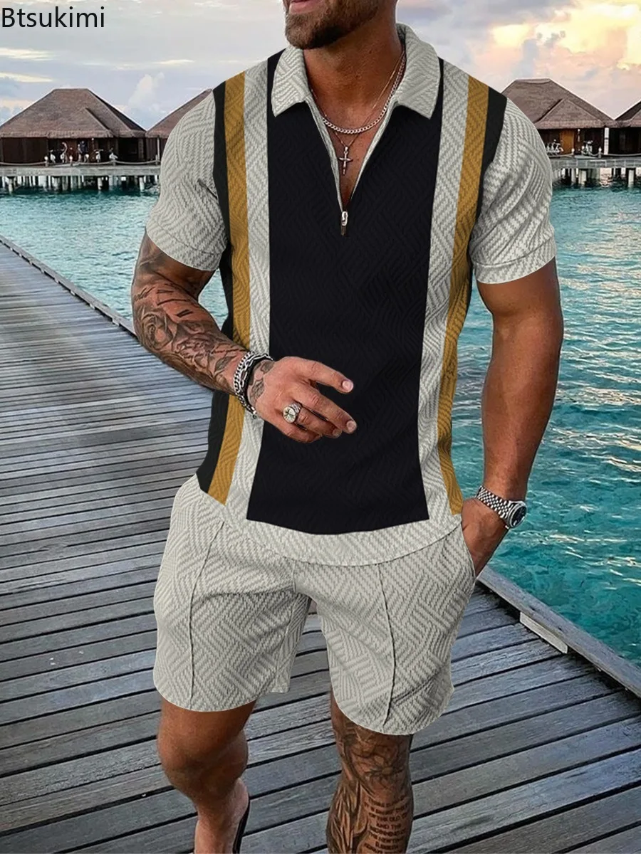 Neue Herren lässig zweiteilig Sommer Mode Patchwork Urlaub Anzug 3d gedruckt Polos hirt Shorts Social Golf Outfit Männer Streetwear