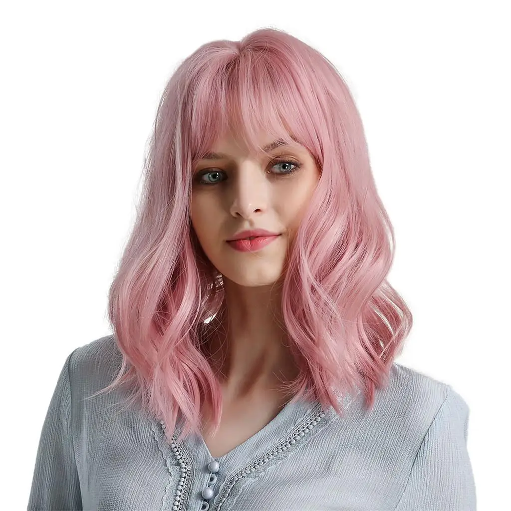 

14'' Pretty Wavy Curly Bob Wig Cosplay Party Wigs With Flat