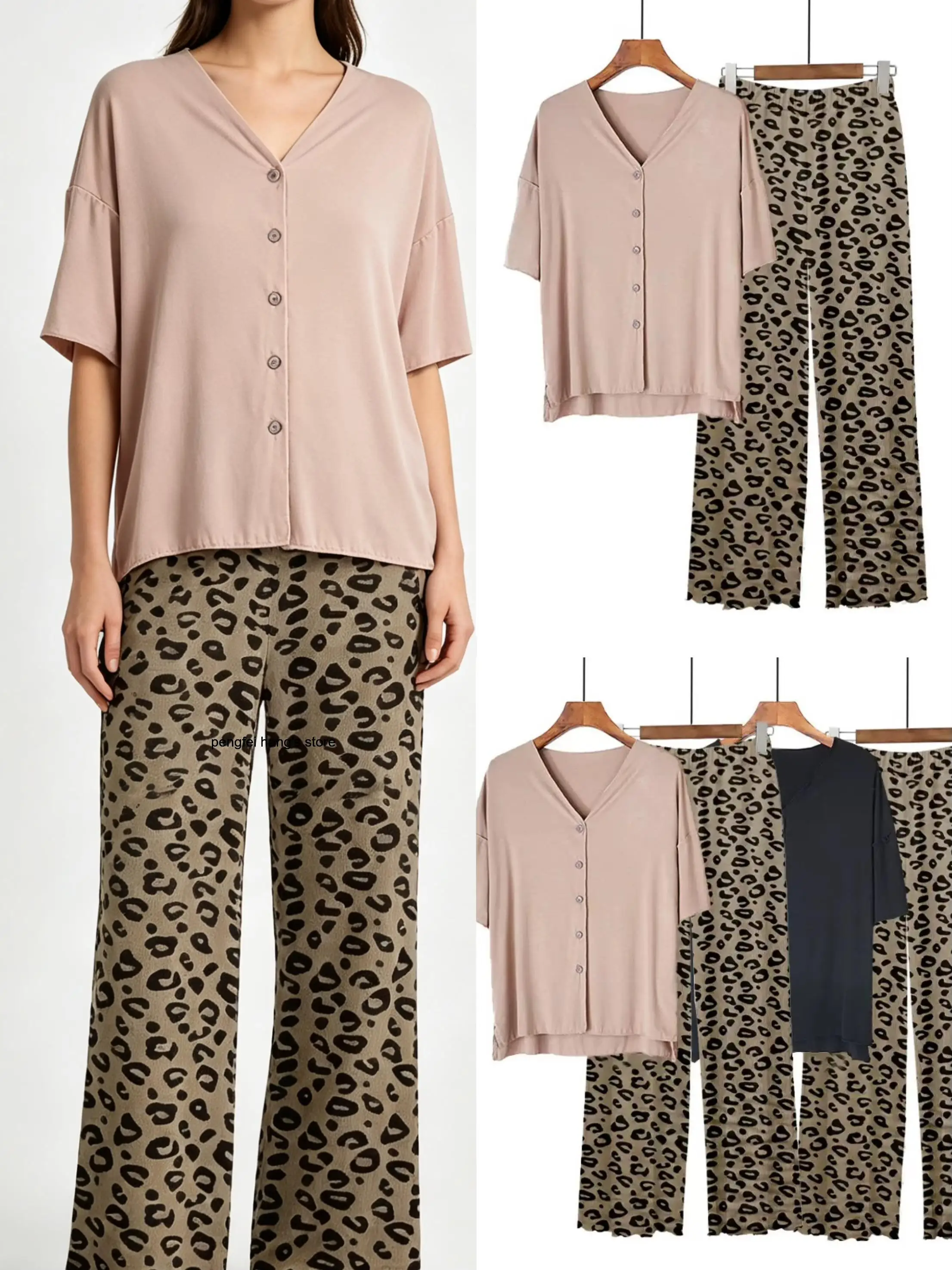

2026 New Summer Women Leopard Print Modal Pajamas Soft Skin-Friendly Plus Size Homewear Sleepwear Set