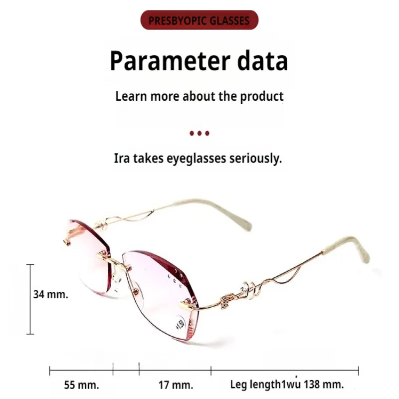 여성용 노안 안경 컷 엣지, 초경량 다이아몬드, 블루 라이트 방지 안경
