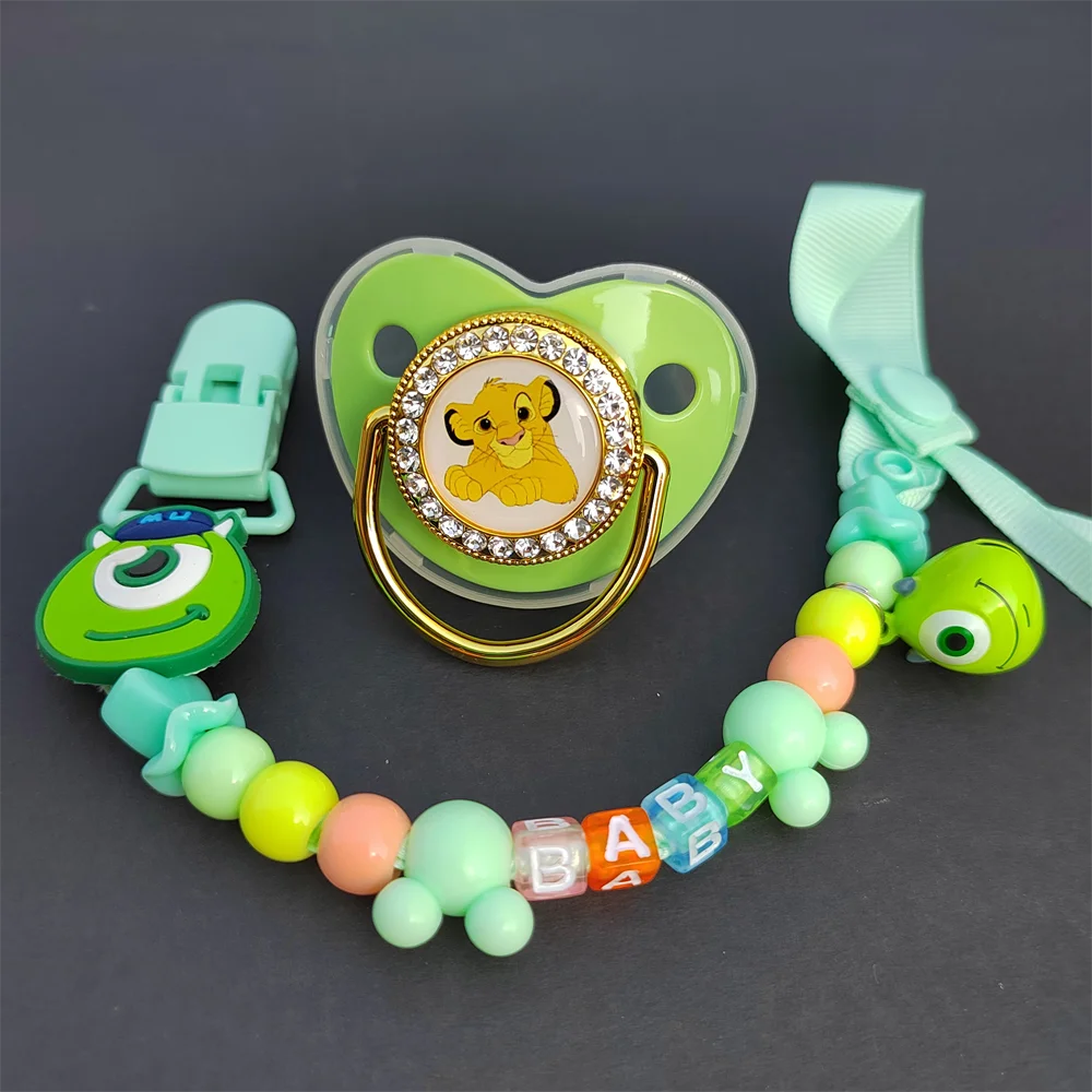 Gold Green Bling catcher for sucking Silicone Pacifier and Anti-Drop schnuller-clips Mickey Mouse Decompression Baby Chew Toy