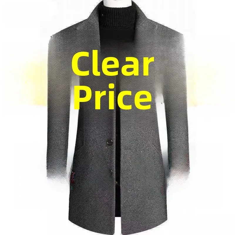 

Autumn Winter Woolen Coat Men's Tailored Collar Casual Slim Middle-aged Wool Blend Outerwear Coat Medium Length Windbreaker