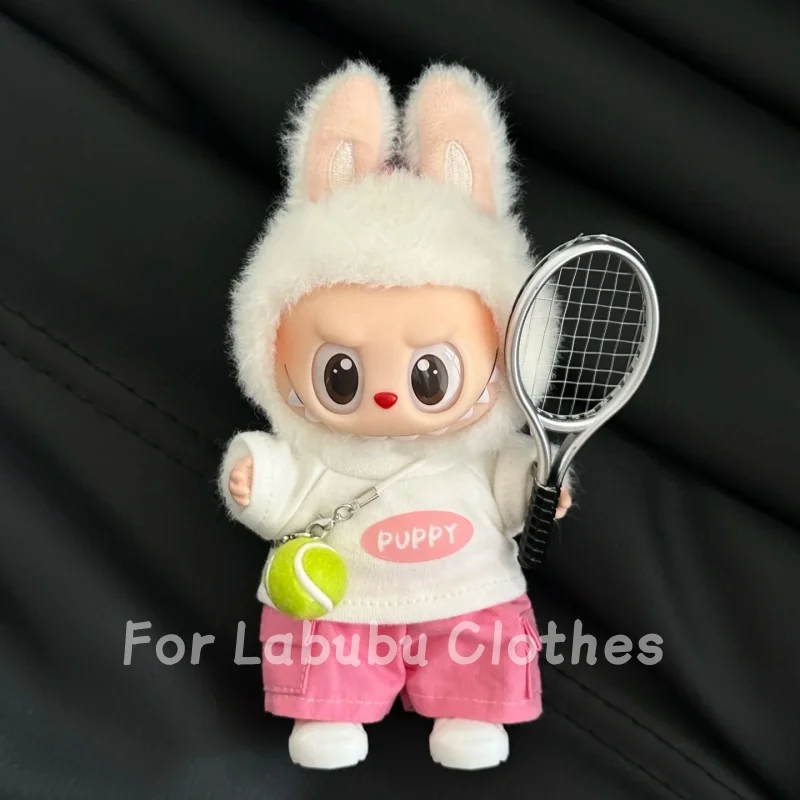 

For V1v2v3 Labubu Clothes Summer Tennis Sports Suits Trendy Clothes T-Shirts Rackets Diy Baby Clothes Accessories Bags Pendant