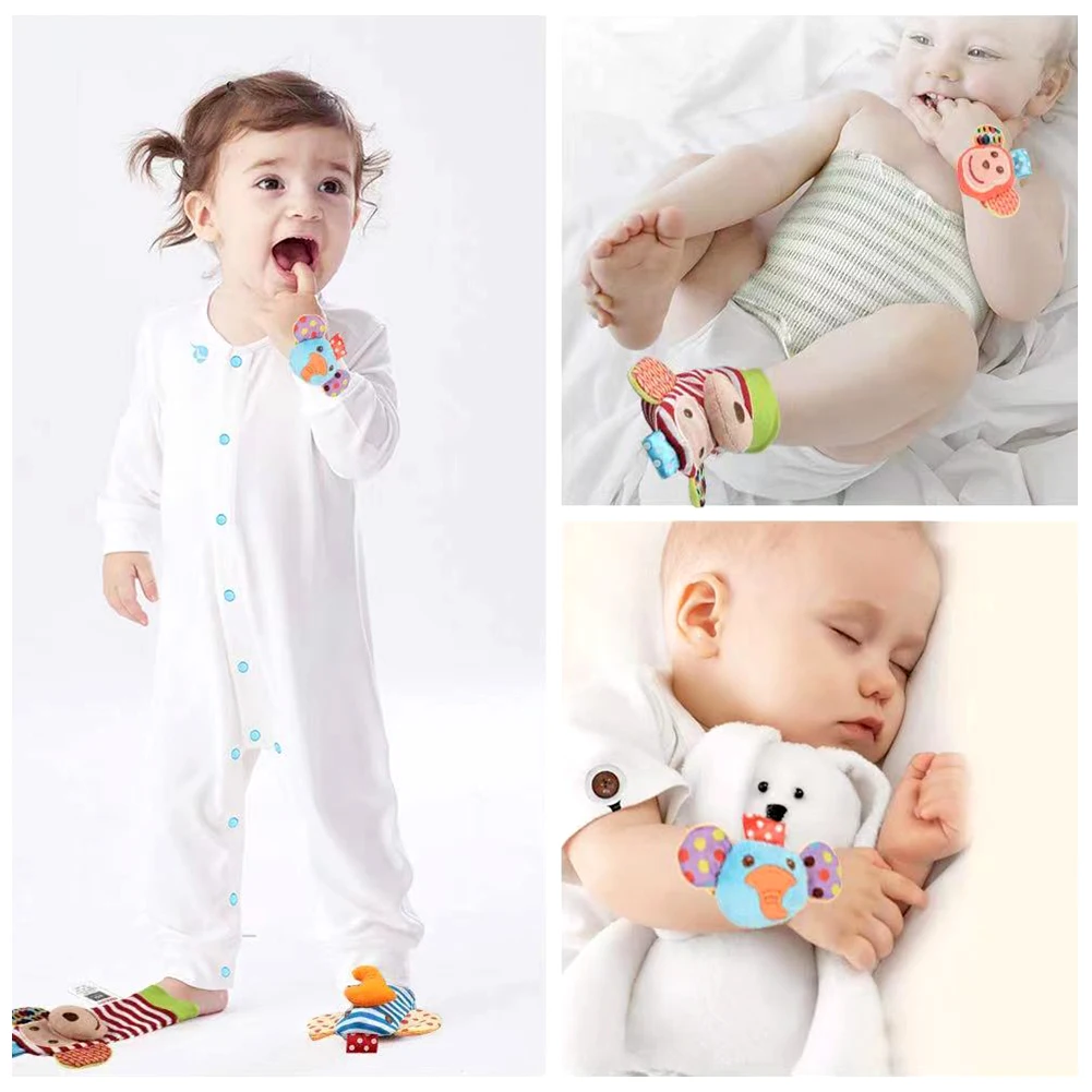 Cute Plush Cartoon Rattle Wrist Strap Sock Set Breathable High Elastic Sock Band For Infant Newborns