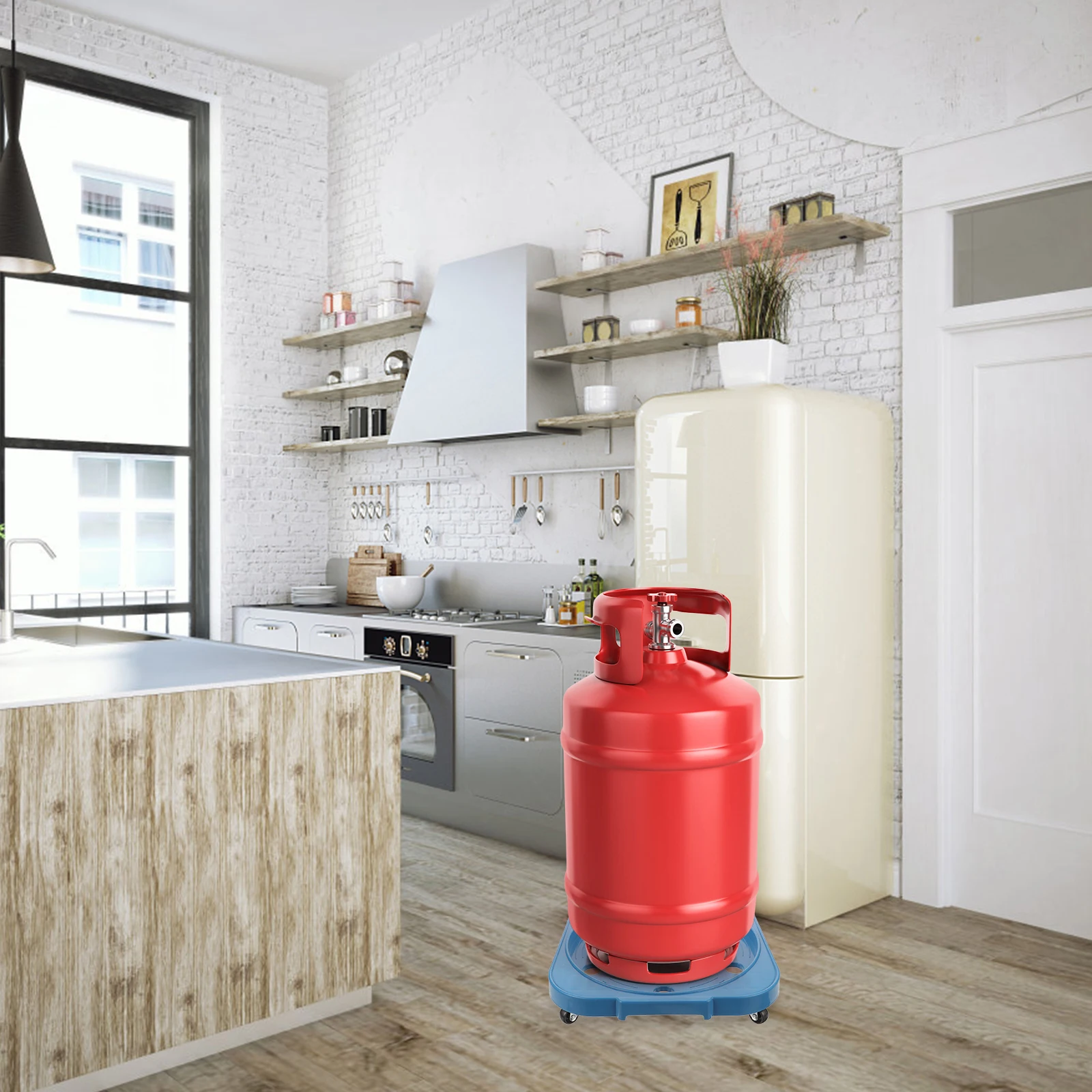 

Gas Tank Rack Blue Swivel Wheels Kitchen Shelf Heavy Duty Storage Plant Pots Mover Flowerpot Tray Load bearing Gas Roller Base