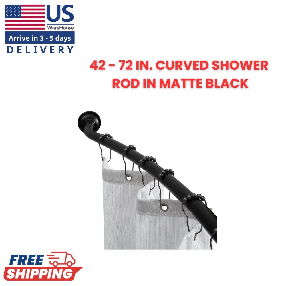 

42 - 72 in. Curved Shower Rod in Matte Black NEW