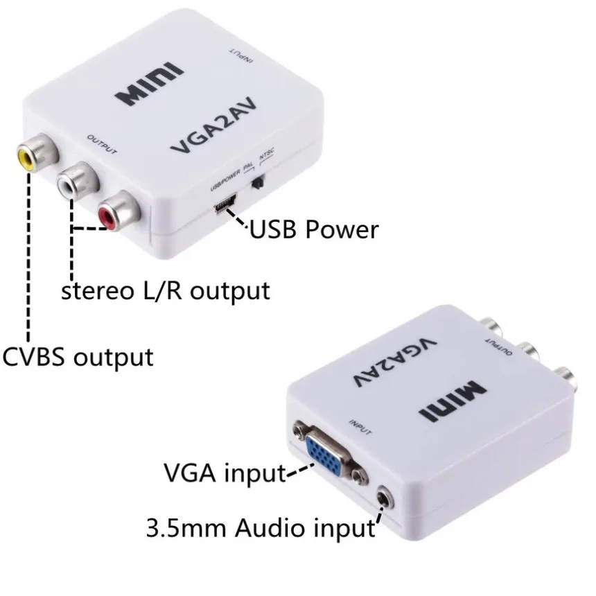 HD 1080P Mini VGA to AV RCA Converter Adapter with 3.5mm Audio Support  VGA2AV RCA Converter PC to TV HD Computer to TV - view 3