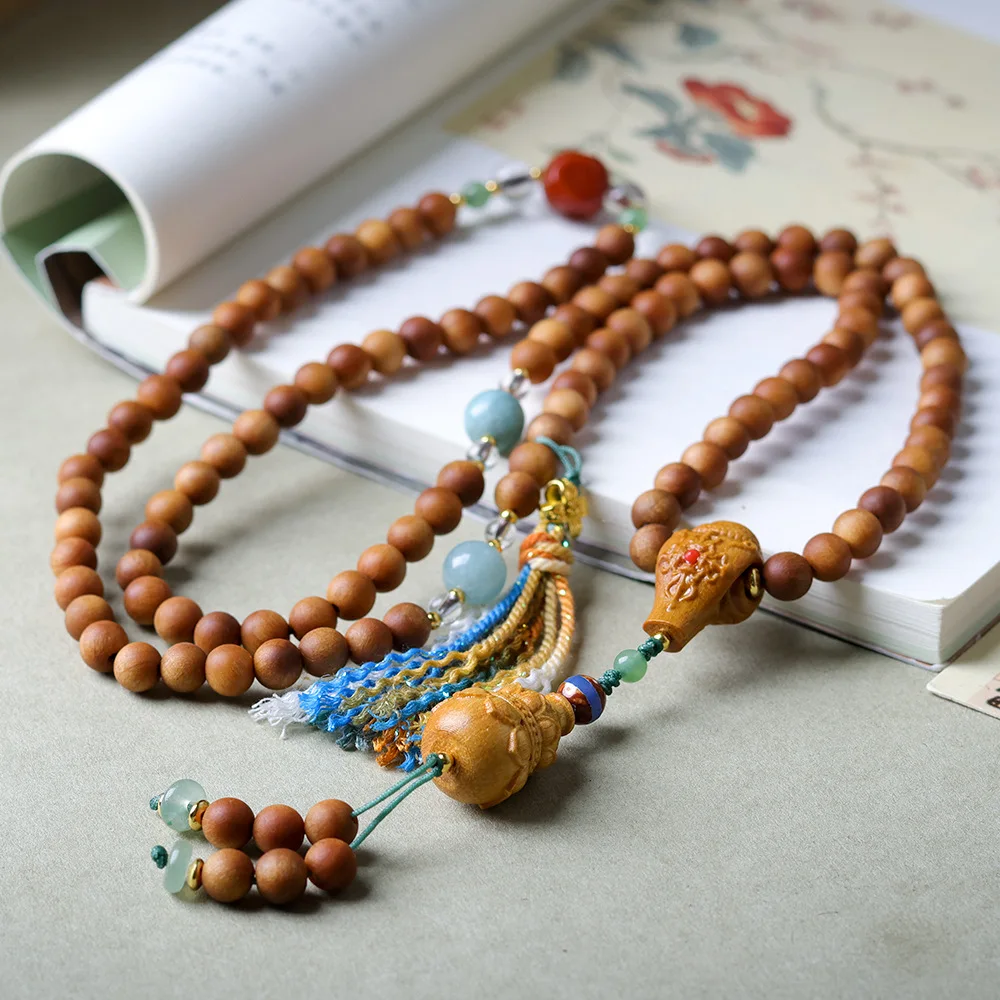 Original Laoshan Sandalwood Multi Circle Bracelet Cultural Play Sandalwood Gourd Chinese Hand String Sweater Chain Open Light